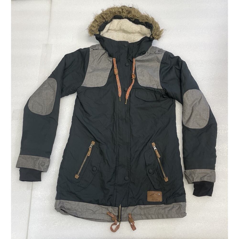 Dark Green Parka Jacket Sherpa Lining w/ Fur Hood Thumb Sleeves Waterproof Rodeo